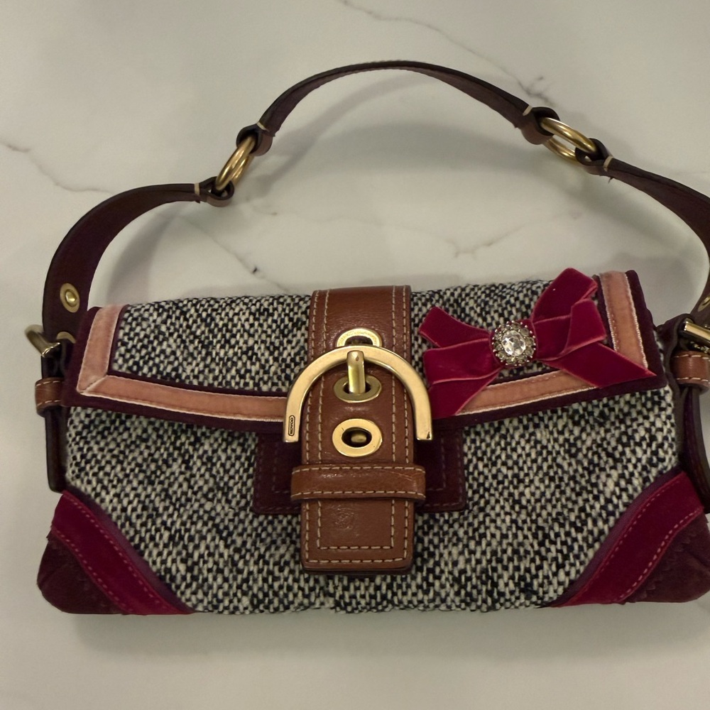 Vintage Coach Limited Edition Y2K purse Soho tweed, burgundy suede and leather